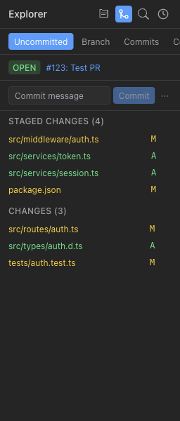 Explorer panel with file editor and source control view